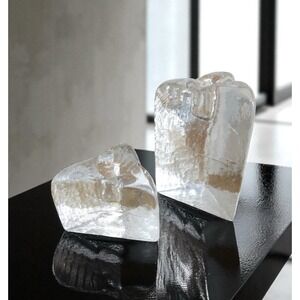 VTG Blenko Ice Block Design Taper Candle Holders 2" & 4"  Set Of 2 With Stickers